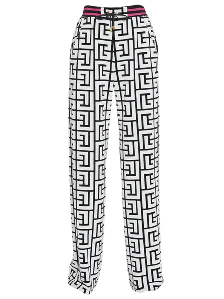 Designer Trousers Monogram Printed Velvet Straight Pants