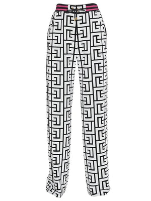 Designer Trousers Monogram Printed Velvet Straight Pants