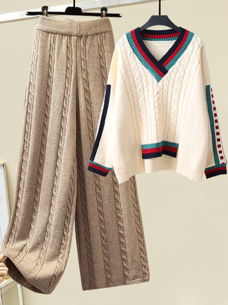 Elegant Sweaters Pants Wide Leg Pants Suit