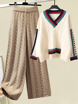 Elegant Sweaters Pants Wide Leg Pants Suit