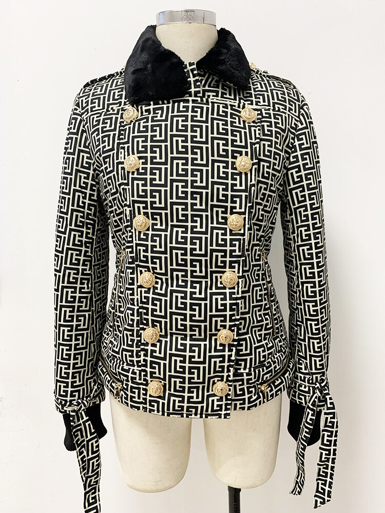 High Quality Designer Lion Buttons Monogram Quilted Jacket