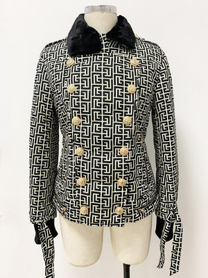 High Quality Designer Lion Buttons Monogram Quilted Jacket
