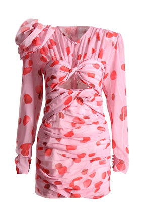 Cut Out Ruched Patchwork Floral Dress