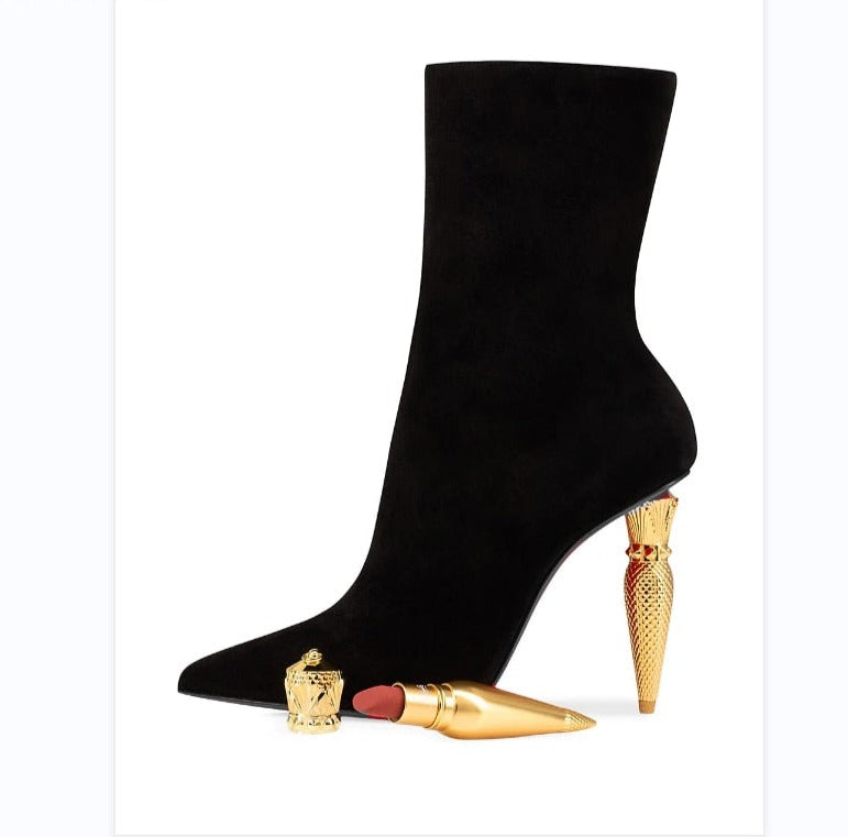 Suede Black Gold Velvet Pointed Toe Ankle Boots