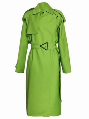 Luxury Oversized Bright Green Faux Leather Trench Coat