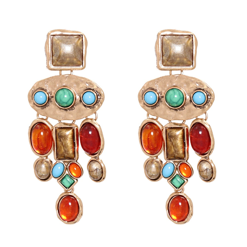 Luxury Baroque Colorful Acrylic Gem Geometric Earrings