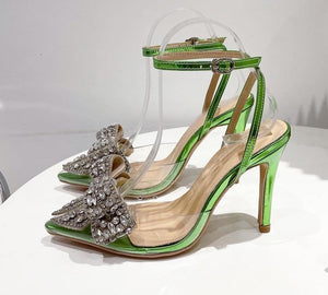 Green Transparent PVC Butterfly-knot Rhinestone Slingbacks Shoes