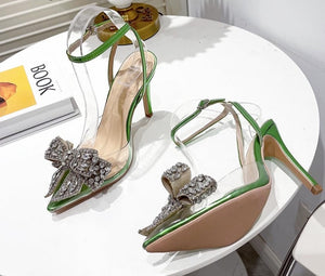 Green Transparent PVC Butterfly-knot Rhinestone Slingbacks Shoes