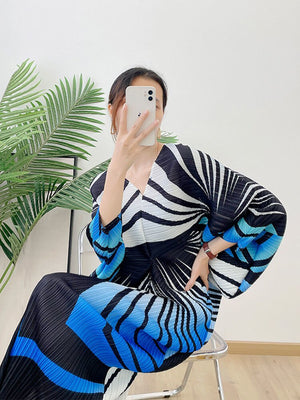 Zebra Stripes Printing Pleated Dress