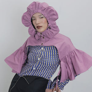Patchwork Beads Hooded Collar Half Sleeve Pashima