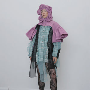 Patchwork Beads Hooded Collar Half Sleeve Pashima