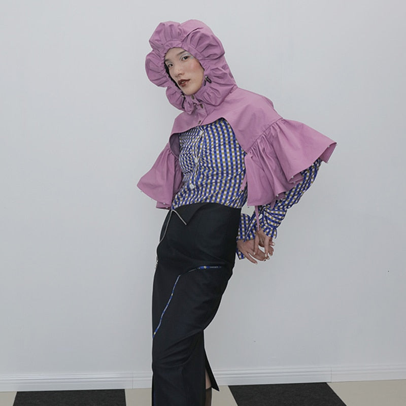 Patchwork Beads Hooded Collar Half Sleeve Pashima