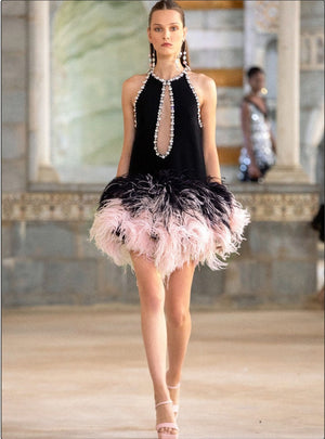 Feather Pearl Mini Dress