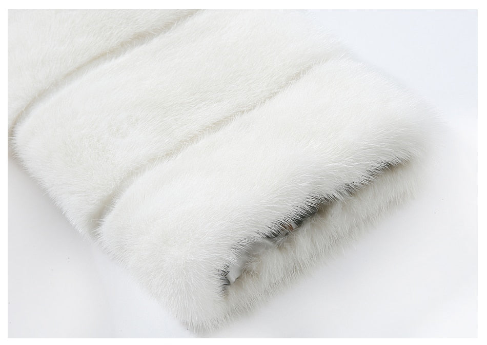 High Quality Natural Mink Fur Long Real White Coats
