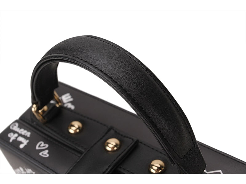 Black & White Graffiti Cartoon PU Leather Messenger Bag