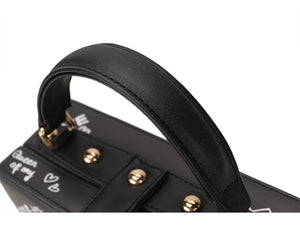 Black & White Graffiti Cartoon PU Leather Messenger Bag