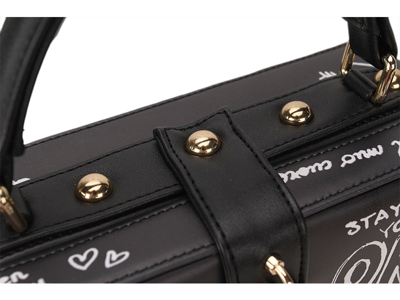 Black & White Graffiti Cartoon PU Leather Messenger Bag