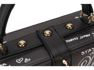 Black & White Graffiti Cartoon PU Leather Messenger Bag