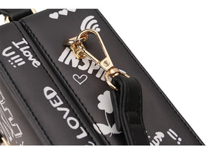 Black & White Graffiti Cartoon PU Leather Messenger Bag