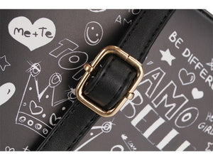 Black & White Graffiti Cartoon PU Leather Messenger Bag