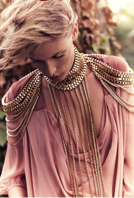 Stunning!!! Gold Full Metal Body shoulder Necklace Waist  Bikini Harness Chain