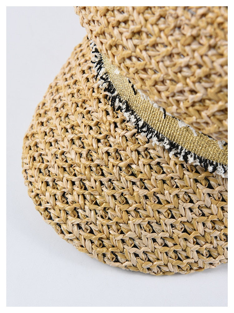 Luxury Designer Hans Knitted Straw Visor Cap