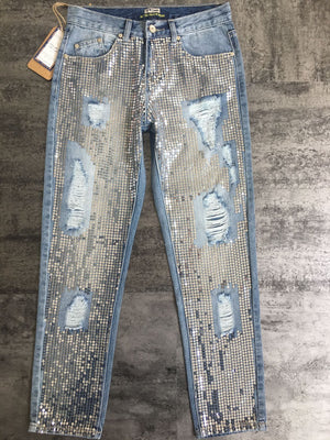 Sequin Plus Size Vintage  Ripped Jeans