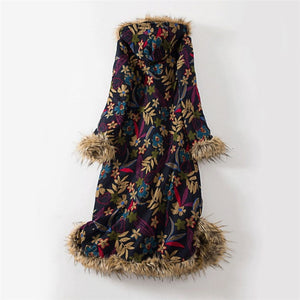 Indian folk Fur Collar Winter Windbreaker Cotton Linen Vintage Coat