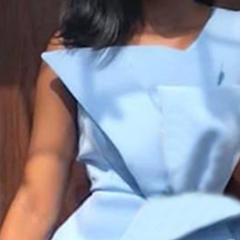 Blue Midi Sleeveless Peplum Ruffles Pencil Dresses