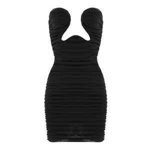 2020 Draped Design Strapless Mesh Dress