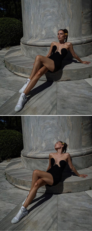 2020 Draped Design Strapless Mesh Dress