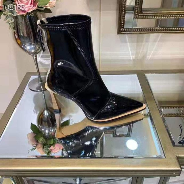Genuine Patent Leather Mid Calf Boot