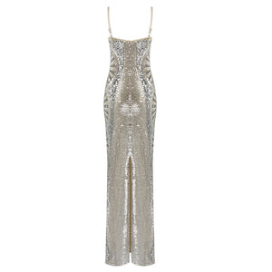 2020 Chic Silver Sequin Ruffle Maxi Dress