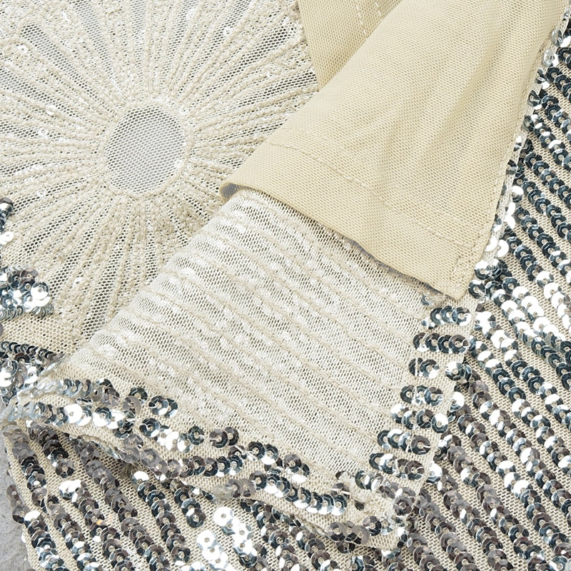 2020 Chic Silver Sequin Ruffle Maxi Dress