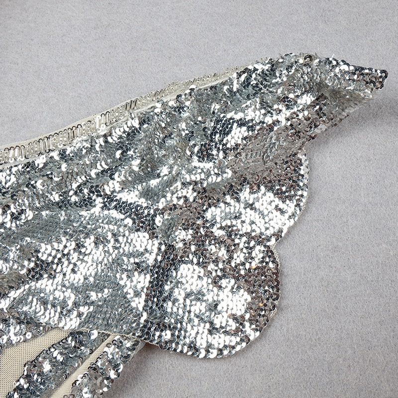 2020 Chic Silver Sequin Ruffle Maxi Dress