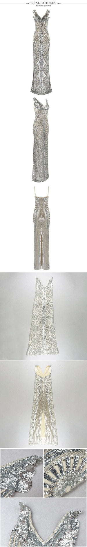 2020 Chic Silver Sequin Ruffle Maxi Dress