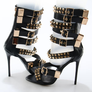 Golden Rivets Leather Strap 12cm Sandal