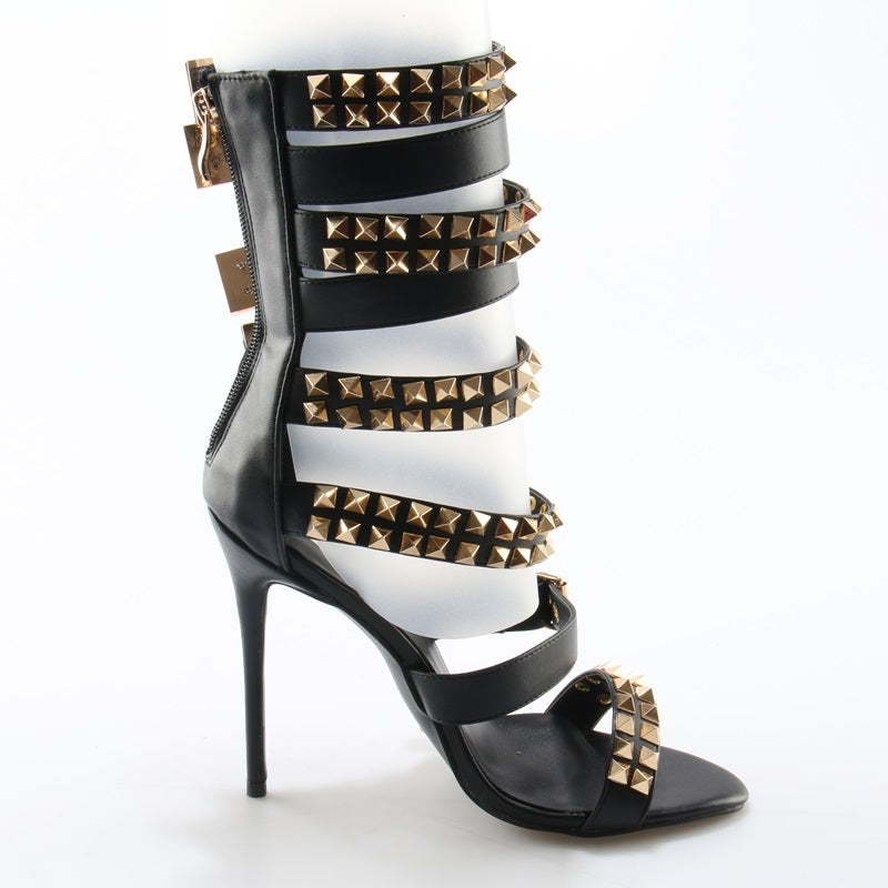 Golden Rivets Leather Strap 12cm Sandal