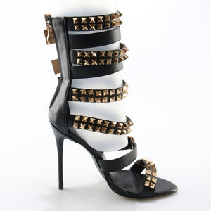 Golden Rivets Leather Strap 12cm Sandal