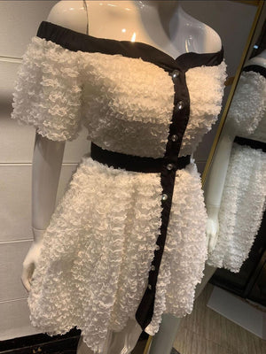 Off Shoulder White Lace Bow Dress
