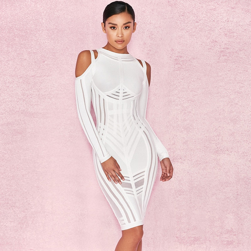 Bandage Bodycon Hollow Out Mesh Runway Dress