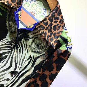Luxury 100% TWILL SILK Leopard Animal Print Blouse
