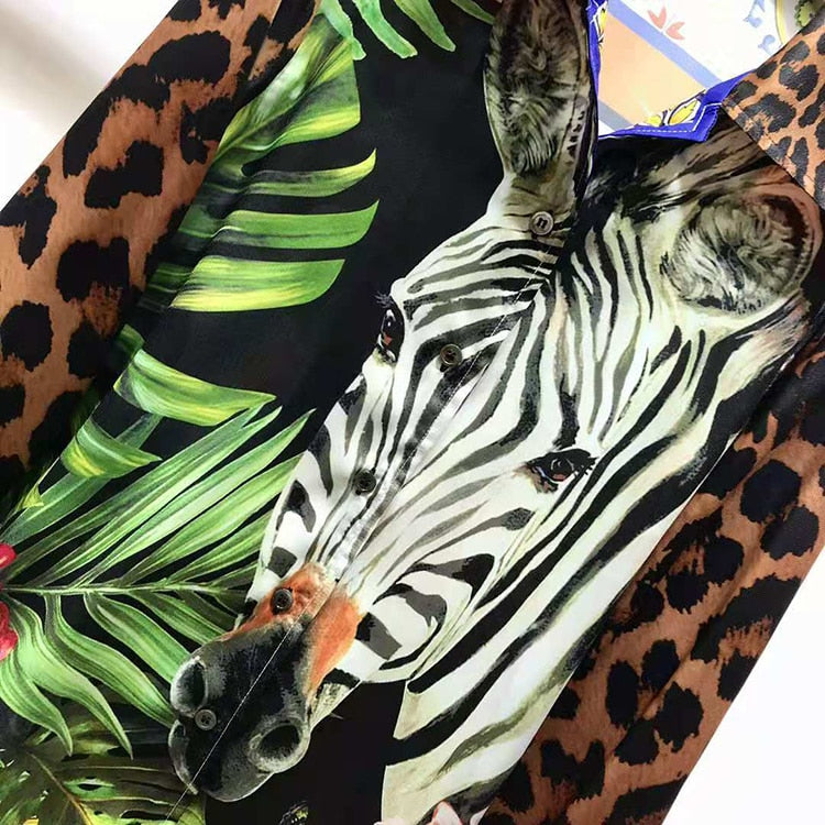 Luxury 100% TWILL SILK Leopard Animal Print Blouse