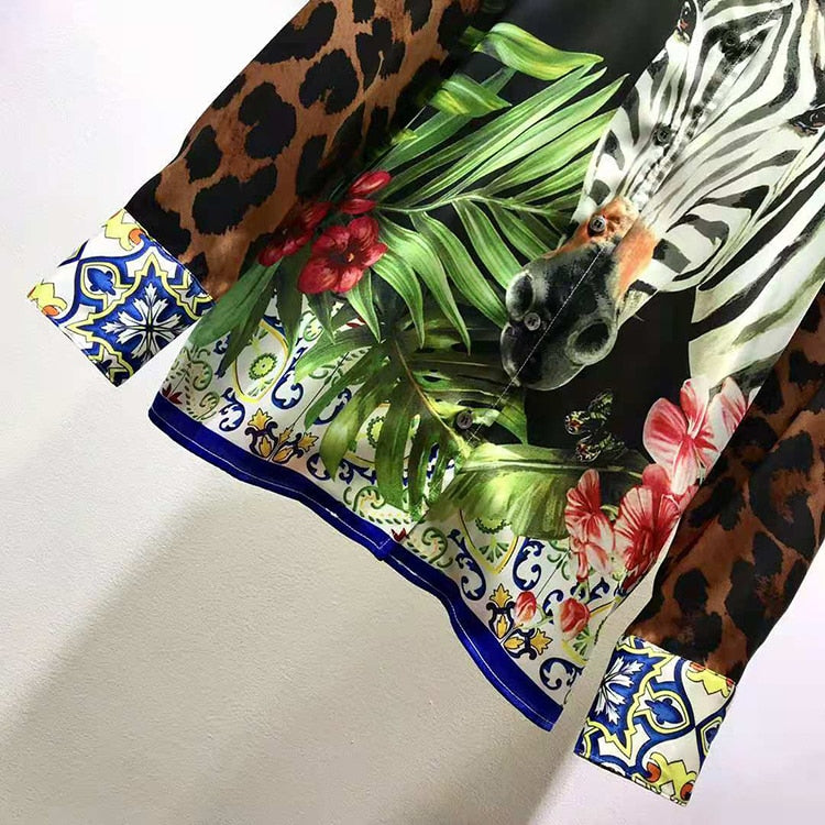 Luxury 100% TWILL SILK Leopard Animal Print Blouse