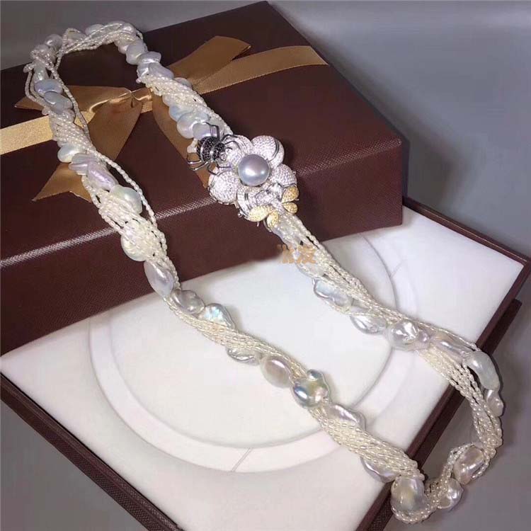 Genuine 25" 10row White Freshwater Diamond Butterfly Pearl Necklace