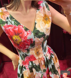 High Quality Flower Print V-Neck Dress