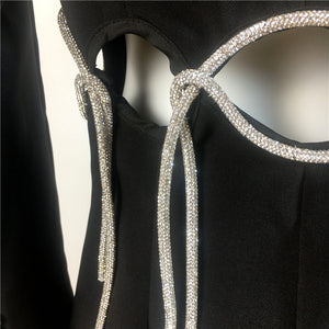 Runway Designer Notched Hollow Out Backless Diamonds Blazer