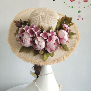 Hand Made Summer Women Flower Straw Beach Bag & Hat