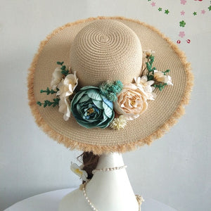 Hand Made Summer Women Flower Straw Beach Bag & Hat