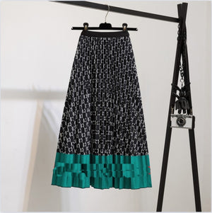 Pleated High Waist Elastic Mid-Calf Skirt